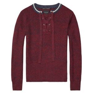 Scotch & Soda Nomadic Dreamer Lace Up Sweater in Burgundy